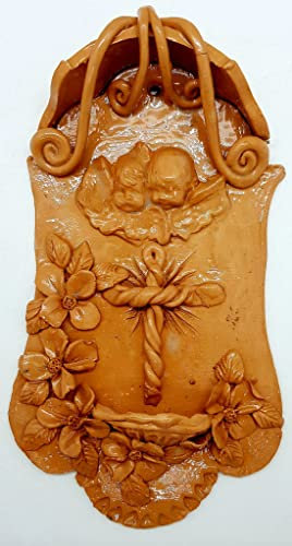 Acquasantiera Angioletti Pezzo Unico Realizzato e Dipinto a mano Le Ceramiche del Castello Made in Italy Dimensioni 24 x 14 cm.