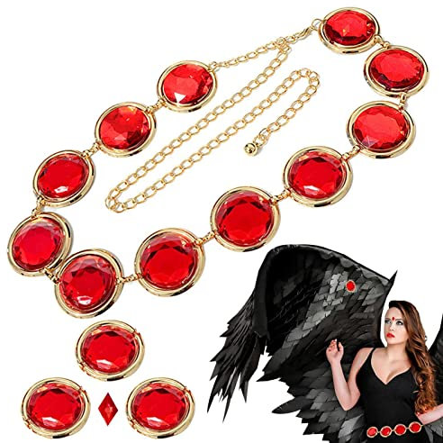 PW TOOLS Women's Raven Cosplay Waist Belt, Teen Titans Costume Props, Red Stone Chain Adjustable Chain Belt, Women's Anime Cosplay Waist Belt for Costumes Props