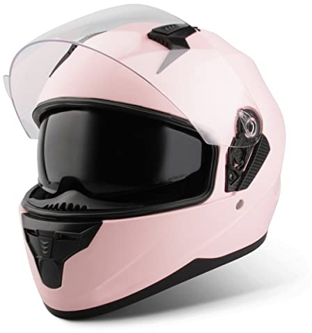 VINZ Kennet Casco Integrale con Visiera Parasole | Casco Moto / Scooter Donna E Uomo | nelle taglie dalla XS-XXL | Certificato ECE 22.06 | Disponibile in diversi colori - Rosa opaco
