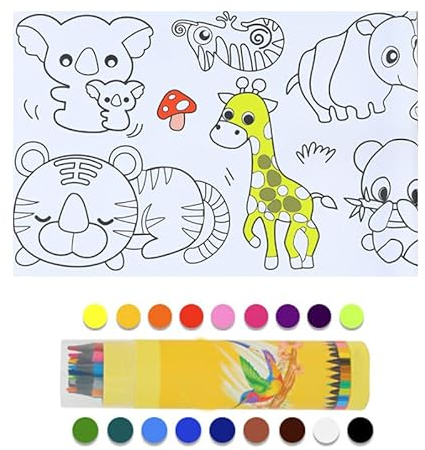 HORREX 30 * 300 cm Malrolle für Kinder,Zeichenrolle Kinder zum Ausmalen,Schneidbare Zeichenrolle für Kinder,18 Buntstifte Malrolle für Kinder zum Ausmalen Große DIY Ausmalrolle für Klasse, Party
