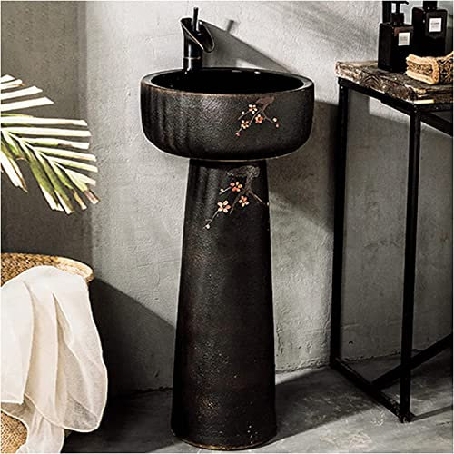 Vanity Unit with Basin,Bathroom Basin Sink with Full Pedestal, Pedestal Sink Handcrafted Ceramic wash Basin Pedestal washbasin Ceramic Compact Sink with Drain & Faucet for Indoor a