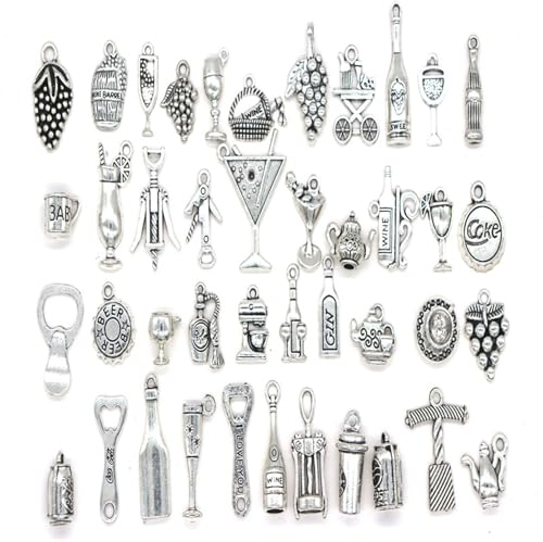 42 Pezzi Ciondolo Anello in Argento per Bicchiere di Vino, Marcatori di Ciondoli per Bicchieri di Vino, Ciondoli per Vino per Calici a Calice, per Decorazioni per Feste con Degustazione di Vino