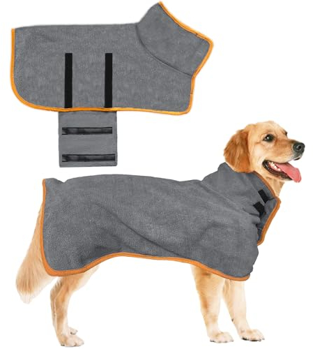 Virtue Yun Hundebademantel, Mikrofaser Hunde Bademantel Badetuch, Hunde Bademantel Mikrofaser Schnelltrockend, Saugfähiger Hunde Bademantel Mit Klettverschluss (S)