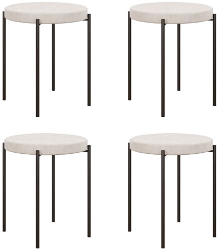 HOMCOM Lot de 4 tabourets de Salle à Manger Empilables Chaise de Salle à Manger Chaise de Cuisine avec Assise rembourrée, Aspect Velours Tabouret de Velours pour Cuisine Salle à Manger Métal Blanc