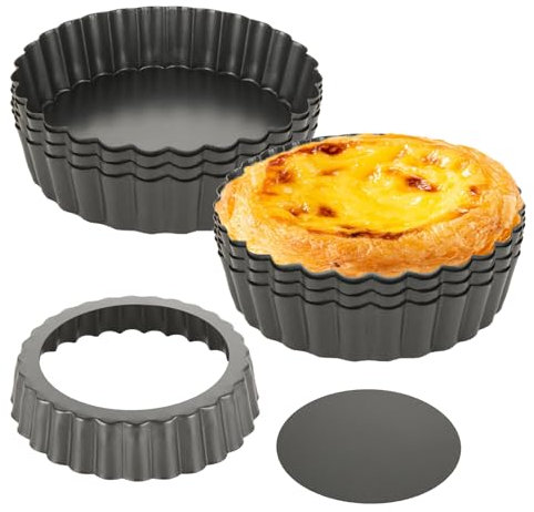 LOPYXBR 12 stampi per torte con fondo sollevatore, 12 cm, piccoli stampi per quiche con fondo di sollevamento, rivestimento antiaderente, mini pirottini per torta, in acciaio al carbonio