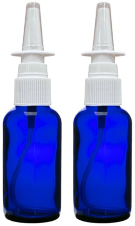 Avancerad ASCENT Koboltblått glas 3 dl med nässpray – tom, påfyllningsbar, resestorlek, kvalitetsglas! 2-pack