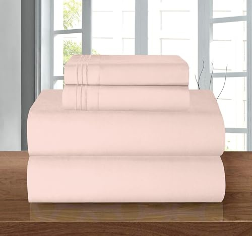 Elegant Comfort Luxury 1500 Premium Hotel Quality Microfiber 4-Piece Sheet Set - Wrinkle Resistant, All Around Elastic Fitted Sheet, Deep Pocket up to 16, Queen, Blush