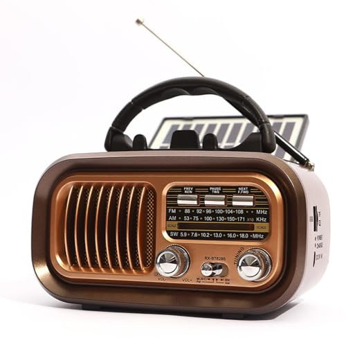 Radio Portátil Retro, Radio Retro Am/FM/SW con Energía Solar y 5.0, Pequeña Radio Vintage con Altavoz y Soporte para Teléfono Móvil, Compatible con Función USB/TF ()