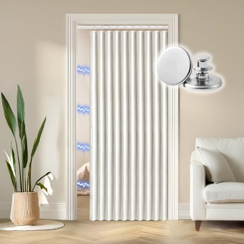 RINHARTEX Mörkläggning dragspelsstil magnetisk dörrgardin för garderob veckad hopfällbar dörröppning gardin dragspel dörr interiör rumsavdelare sovrum badrum vardagsrum (42 x 78, krämvit)