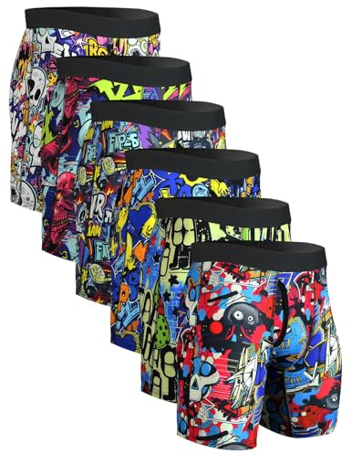 CHUAKIN Mens Athletic Underwear Mens Boxer Briefs Long Leg Trunks Underwear 6 Pack
