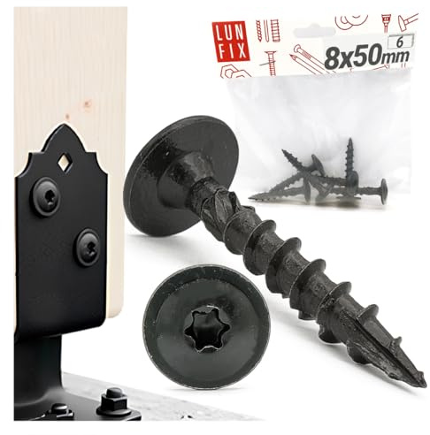 8 x 50 mm 6 unidades Tornillos Torx Negro Galvanizado Tellerkopf Holzschrauben für Verbinder Lun Fix – Selbstschneidend & rostgeschützt