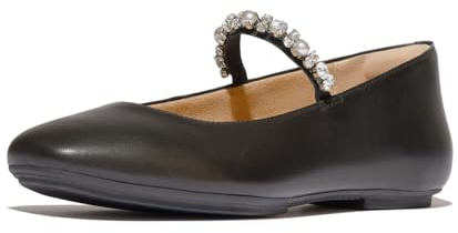 Fitflop Delicato Ballerine da Donna in Pelle con Perle e Cristalli, Nero, 38, Nero, 38 EU