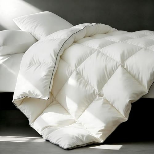 Goose Down Comforters 100% Cotton Shell Queen Size Comforter Luxury Duvet Insert, All Season White Bed Comforter Medium Warmth Goose Down Duvet,430 Thread (Queen 90x90)