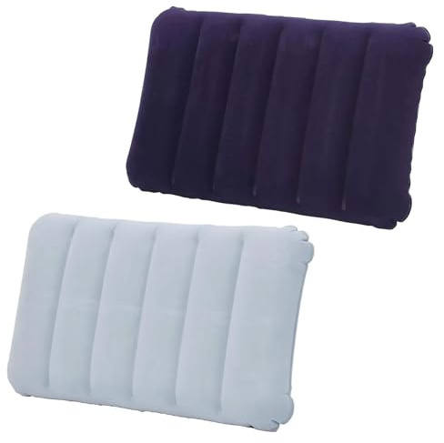 Grosion 2 PCS Inflatable Camping Pillow,Ultralight Compact Blow Up Pillow,Soft Flocked Blow Up Pillow,Waterproof Portable for Beach Travel Sunbathing Camping Sleeping Outdoor (Purple, Grey)