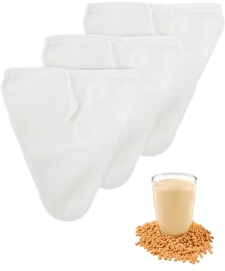 Nussmilchbeutel 3 Stück, 30 * 30 CM Lebensmittelqualität Passiertuch, Beutel Wiederverwendbar Abseihtuch mit Kordelzug, für Käse Fruchtsaft Kaffee Gemüsesaft (Dreiecksform)