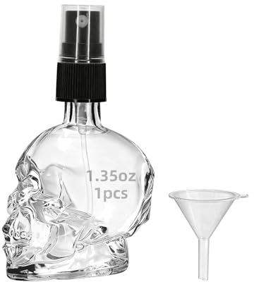 REUJIHXY 2Pcs 1.3oz Skull Glass Spray Bottle, Fine Mist Glass Spray Bottles, Little Refillable Liquid Containers for Watering Flowers Cleaning Small Empty Spray Bottle 40ML (2)