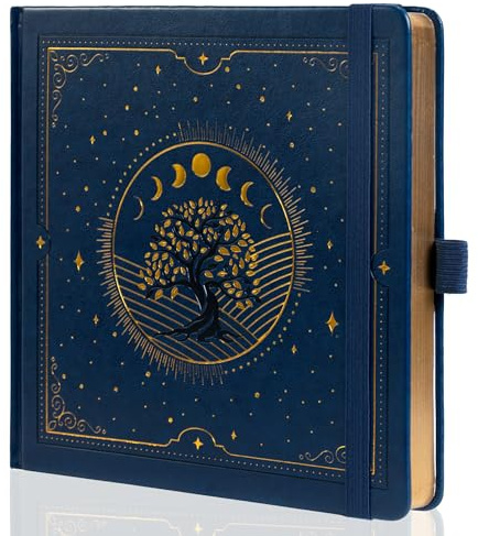 TIEFOSSI Tree of Life Journal, Square Dotted Journal for Women Men, Dot Aesthetic Notebook with 160 Numbered Pages, Hardcover Vegan Leather Journals with Bookmark, 160 GSM Thick Paper, 8 x 8 IN