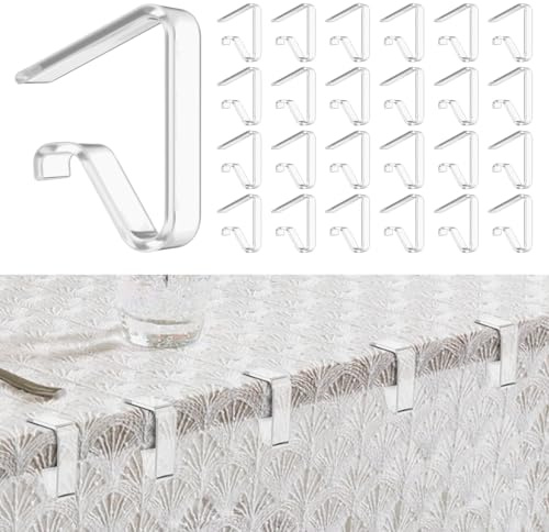 Neyauo 24pcs Table Cloth Holder Clips, Clear Tablecloth Clips for Indoor Outdoor Tables 1-2 Inches Thick, Plastic Table Cloth Clip Clamps for Wedding Picnic Party Camping Birthday(Large)
