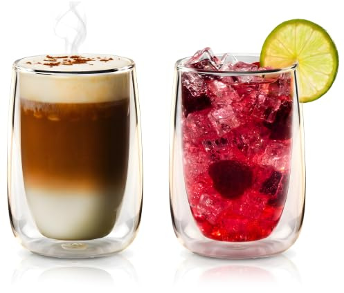 Aaurvann Latte Macchiato-glas 2-pack – 250 ml dubbelväggiga termoglas i borosilikat, isolerande kaffeglas för cappuccino & espresso, tål diskmaskin