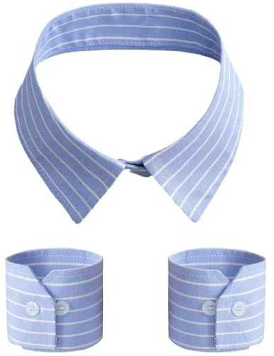RUNRAYAY Set di polsini e colletto finto staccabile per camicia e colletto finto, blusa classica a righe con inserto in finta camicia Collare