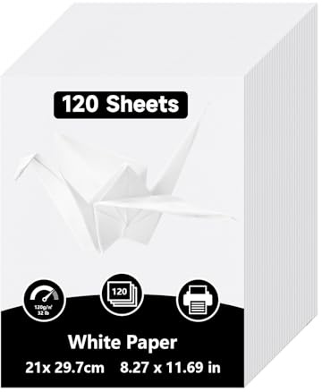 120 Fogli di Cartoncini Bianchi A4, Cartoncini A4 Bianchi 120 g/m², Carta per Stampante, carte artigianali per lavori artigianali fai da te, 21 x 29,7 cm