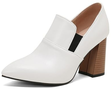 Generico Scarpe alla Caviglia Donna Punta Stretta Pannello Elastico Tacco Largo Cannelato Design Slip On Punta Affusolata Dettaglio Tacco A Contrasto Antiscivolo Uso Quotidiano,Bianca,47.5 EU