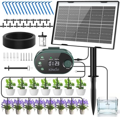 Solar Bewässerungssystem, Garten Automatisches Bewässerungs mit 22 Modi Timer, 15M Schlauch & 15 Tropfstrahler, Tropfbewässerung Set für Balkon, Hochbeet, Gewächshaus & Outdoor Topfpflanzen (3W)