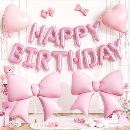 Aribliseza 20 styck Födelsedagsdekoration Flicka, Happy Birthday-ballongslinga, 96,5 cm båge aluminiumfolieballonger, 45,7 cm rosa hjärtballong, barnkalasdekoration, Happy Birthday-girlang, Födelsedag