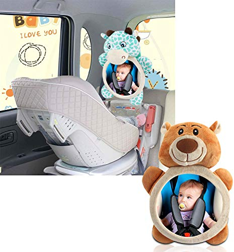 Ergocar Baby Car Mirror for Back Seat Wide Convex Mirror For Rear Facing Car Seats Cartoon Shatterproof Infant Mirror for Car Newborn Baby Accessory For Travel (Brown Bear)