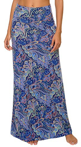 EXCHIC Mujer Cómoda Elástica Cintura Alta Maxi Falda Boho A-Line Largas Yoga Faldas