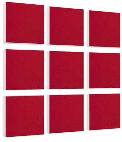 platino24 Akustikpaneele 9 Elemente Colore Quadrat 27,5 x 27,5 cm BordeauxI Schallabsorber aus Basotect G+ mit Akustikfilz I Schalldämmung Wand & Decke I Akustikelemente Wandpaneel