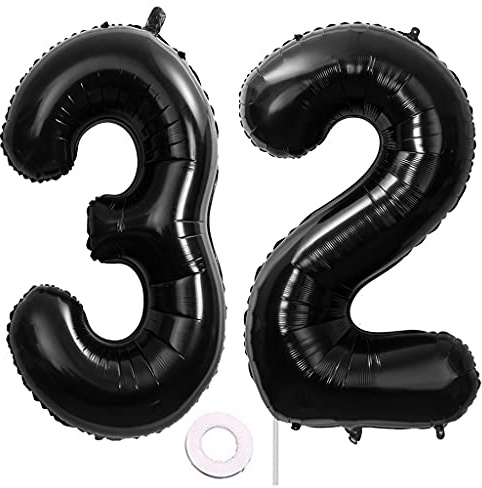 Hongyantech Lot de 2 ballons gonflables en forme chiffre 32 - Noir XXL 100 cm Avec Pour anniversaire