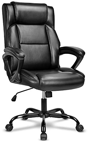 BASETBL Executive Office Chair, High Back Ergonomic Chairs with Padded Cushion, Heavy Duty PU Leather Chairs Height Adjustable and Soft Armrest Reinforced Comfortable Business Work Desk Chair - Black