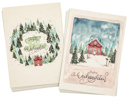 100%Mosel set de cartes postales de Noël avec motif aquarelle, 12 pièces (105 x 148 mm), cartes de Noël en papier naturel sans arbre, look scandinave