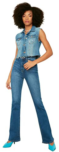 Trendyol Navy Blue Waist Flare Jeans Mujer
