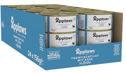 Applaws Natural Wet Cat Food Cans, Tuna with Cheese in Broth - 24 x 156g