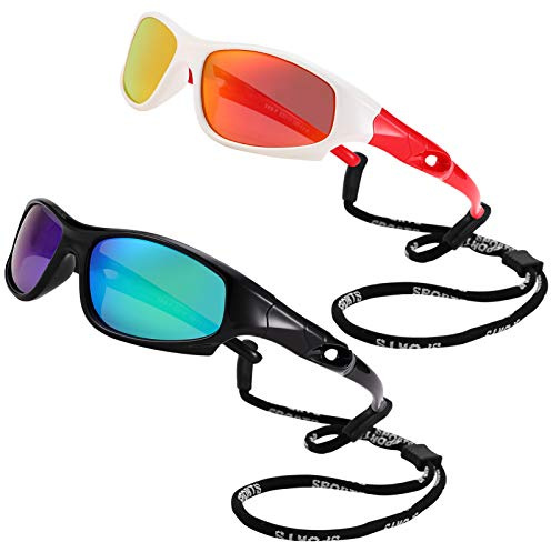 COASION Kids Sports Sunglasses 2 Pack Polarised UV Protection for Boys Girls Baby Toddler and Children Age 4-12