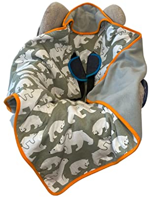 Universal-Einschlagdecke für den Kindersitz. Baumwolljersey und Fleece-wendbare, Doppelschichtdecke, die Babys im Kindersitz warm hält. Für Kindersitzgruppe 0/0+ mit 3- oder 5-Punkt-Gurtsystem(Eisbär)