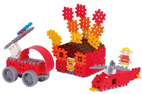 Marioinex Mini Waffle Feuerwehr 90 Elemente - Steckspiel ab 4 Jahre - Waffelbausteine Kinder - Building Blocks for Kids - Konstruktionsspielzeug - Bausteine Kinder - Steckbausteine Kinder