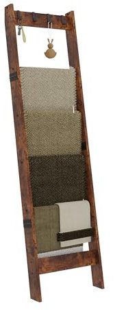 TRIFEBLE Blanket Ladder for Living Room, 6 Tier Ladder Shelf with Removable Hooks, Decorative Farmhouse Ladder Holder, Wall Leaning Holder Rack for Bathroom, Bedroom, Rustic Brown, SHLS011BU