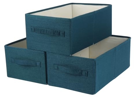 3 PCS Drawer Organisers Fabric Storage Boxes Wardrobe Organizer Foldable Drawer Dividers Box Bins with Handles for Clothes Closet Shelves Organiser Bras Socks Underwear Ties Scarve Toys, Green