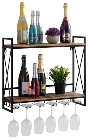 kreatives Wohnen Weinregal Holz Hausbar Flaschenregal 60x45x25cm Rio Mangoholz Metall-Gestell