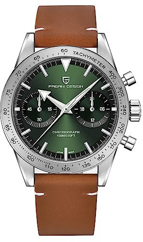 Pagani Design 1766 Reloj Vintage para Hombre Cronógrafo VK64 Movimiento de Cuarzo Acero Inoxidable 100m Impermeable al Agua Casual Deportivo Reloj analógico