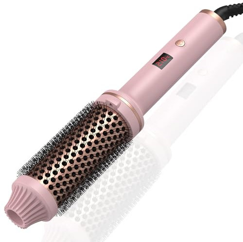 38mm Thermal Brush, Ceramic Hot Curling Brush, Volumizing Heated Round Curling Iron, Hair Straightener Curler, LCD Display 10 Temps 120-210℃, Double Voltage (Pale Pink)