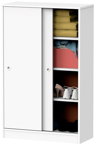 briebe Armario Dormitorio, Multiusos, Baño, Mueble Bajo Auxiliar Cocina, Zapatero, 2 Puertas Correderas 120x74x33 cm (Alto x Ancho x Profundo) Gran Capacidad, Nova (Blanco)