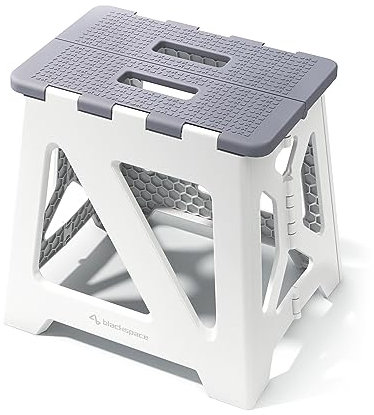 BLACKSPACE 13 Folding Step Stool for Adults, 250 lbs Capacity Non-Slip Compact Plastic Foldable Step Stool with Handle, Portable Lightweight Folding Stool for Home or Kitchen(Grey)