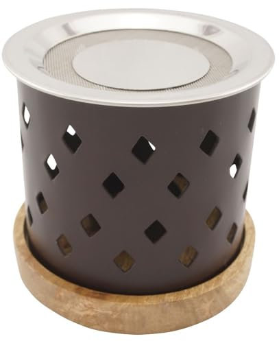 Räucherstövchen Heera aus Metall & Holz – H 10cm – mit Edelstahlsieb & Metallscheibe – Ideal für Weihrauch & Kräuter