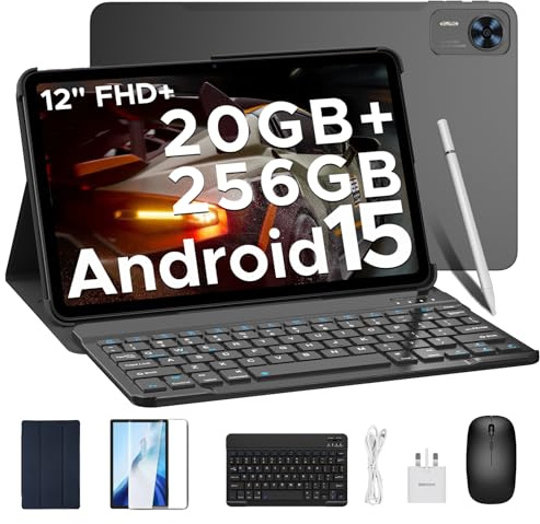 DOOGEE T36 12 inch Tablet with Dual SIM Card Slots, 2.4K Display+90Hz, 20(8+12)GB RAM+256GB ROM(TF 2TB), Android 15 Tablets & 8800mAh, Widevine L1/5G WiFi/Face ID, Tablet with Keyboard, Pen,Mouse&Case