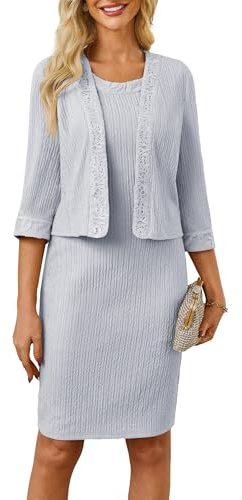 GRACE KARIN Ladies Wedding Guest Dresses 3/4 Sleeve Mid Bodycon Pencil Cocktail Evening Formal Dress Grandmother of The Bride Dresses Grey M