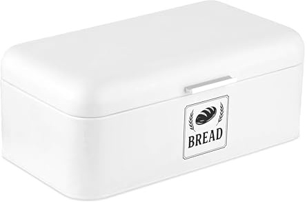 Relaxdays Panera, Caja para Pan con Tapa y asa, HBT: 17 x 42 x 24 cm, para Guardar Pan, panera Retro, Metal, Blanca